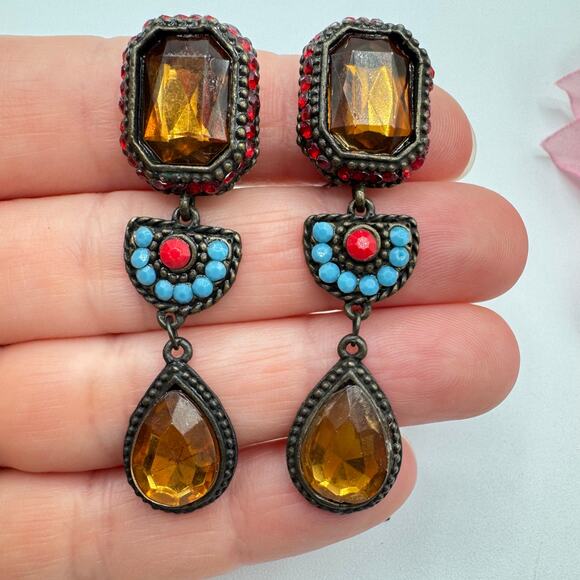 Vintage Poggi Paris Clip On Earrings French Bohemian Designer Eclectic Dramatic - Picture 2 of 13